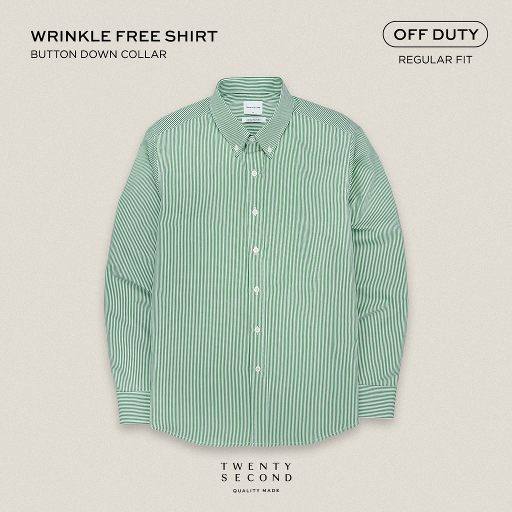 WRINKLE FREE “OFF DUTY” SHIRT - STRIPE GREEN (Regular Fit)