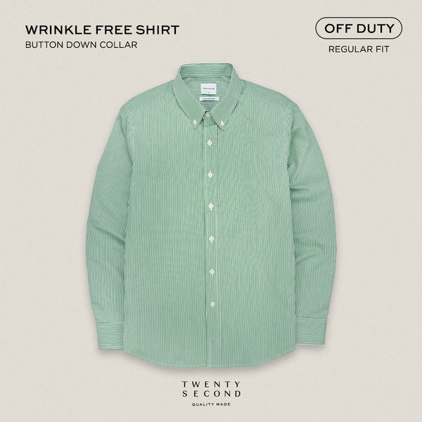 WRINKLE FREE “OFF DUTY” SHIRT - STRIPE GREEN (Regular Fit)
