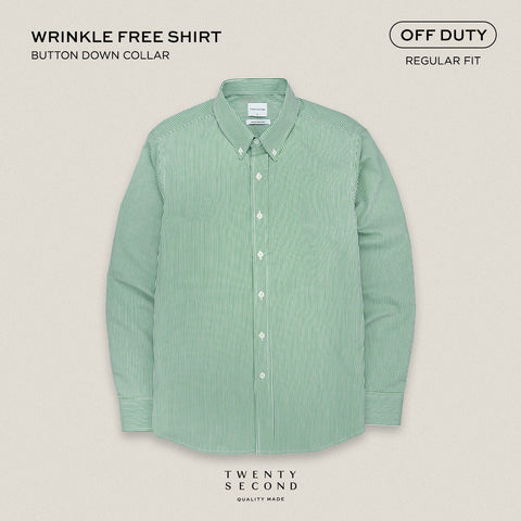 WRINKLE FREE “OFF DUTY” SHIRT - STRIPE GREEN (Regular Fit)