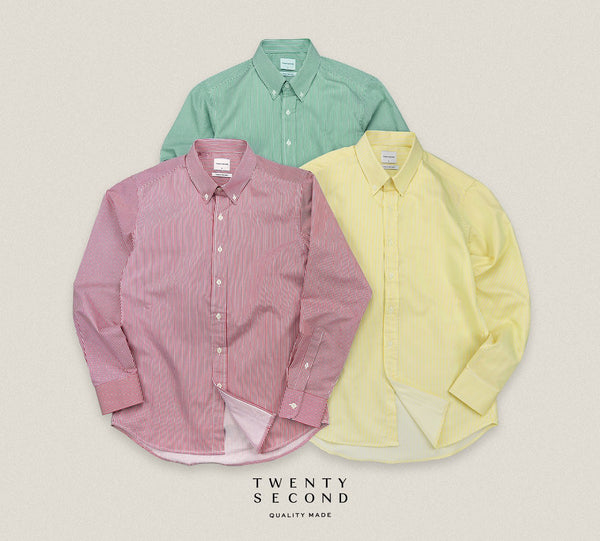 WRINKLE FREE “OFF DUTY” SHIRT - STRIPE GREEN (Regular Fit)