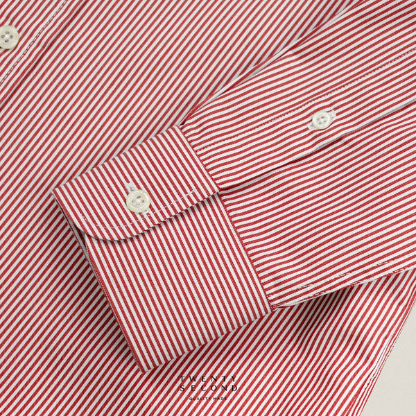 WRINKLE FREE “OFF DUTY” SHIRT - STRIPE RED (Regular Fit)