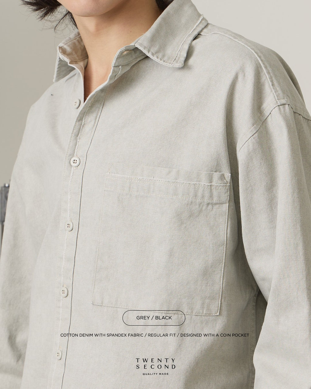 DENIM WASHED SHIRT - GREY