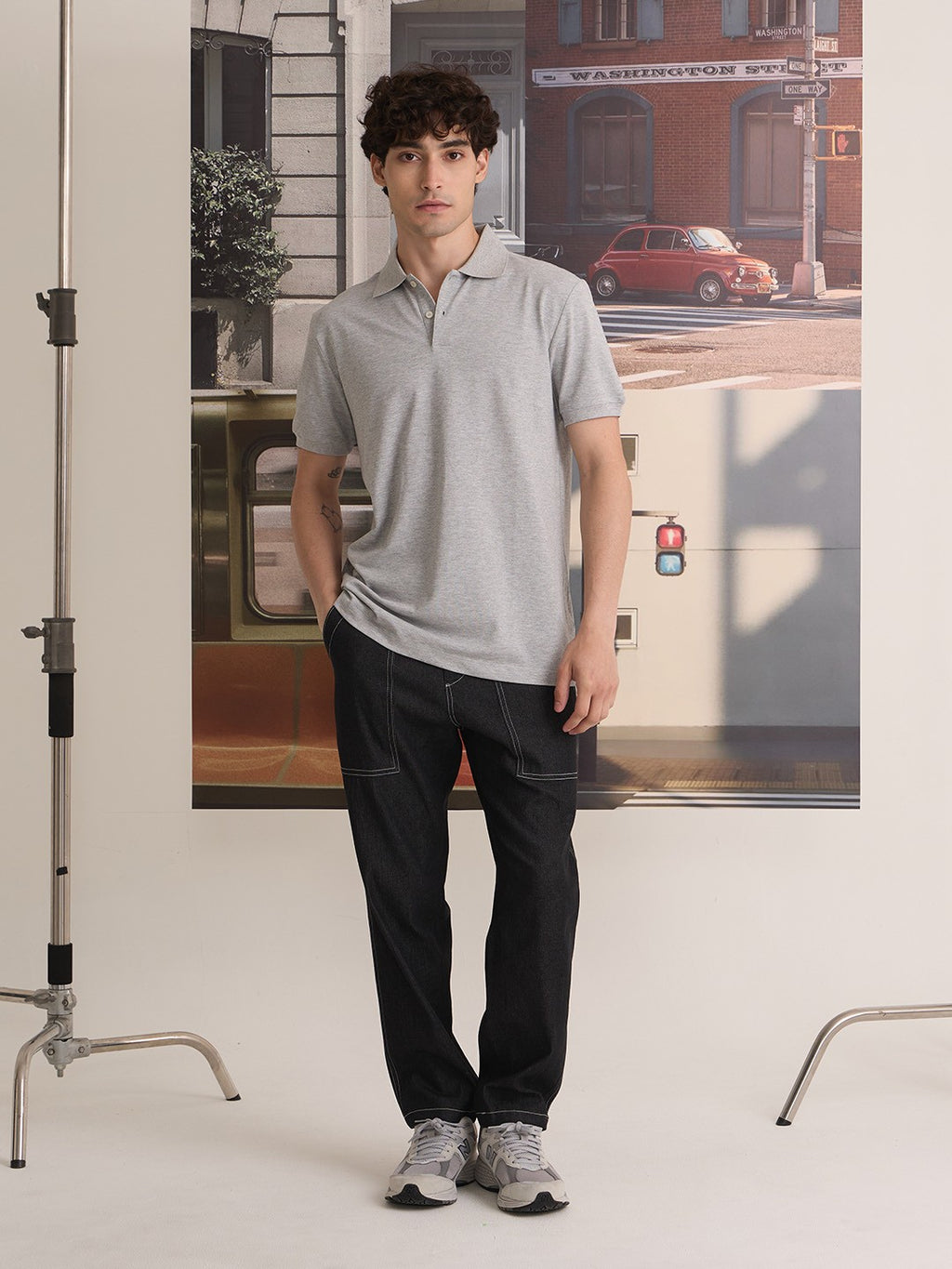 GRID DENIM PANTS - BLACK