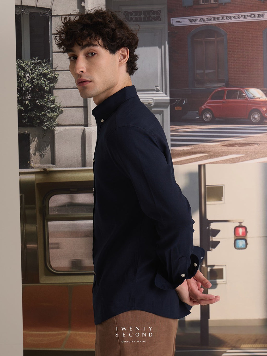 LINEN LONG SLEEVES SHIRTS - NAVY