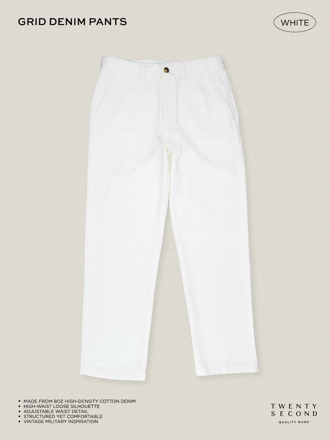 GRID DENIM PANTS - WHITE