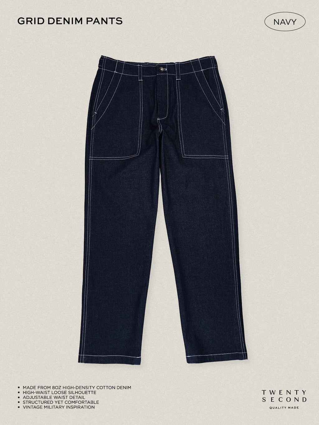 GRID DENIM PANTS - NAVY