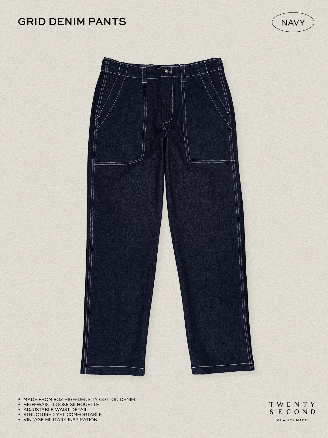 GRID DENIM PANTS - NAVY