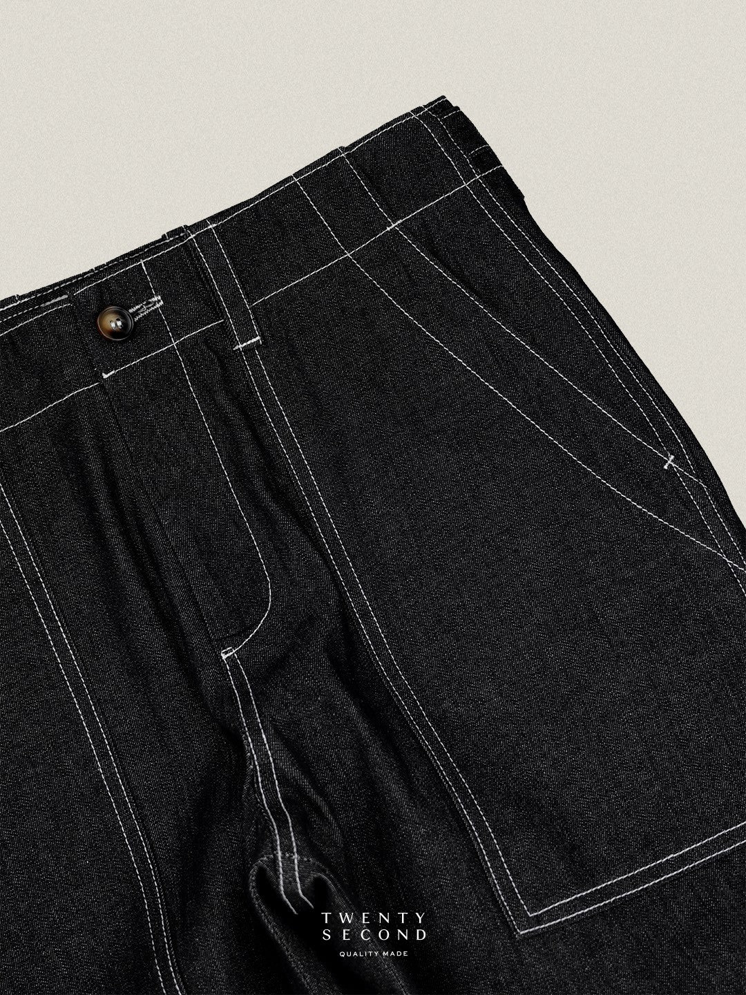 GRID DENIM PANTS - BLACK