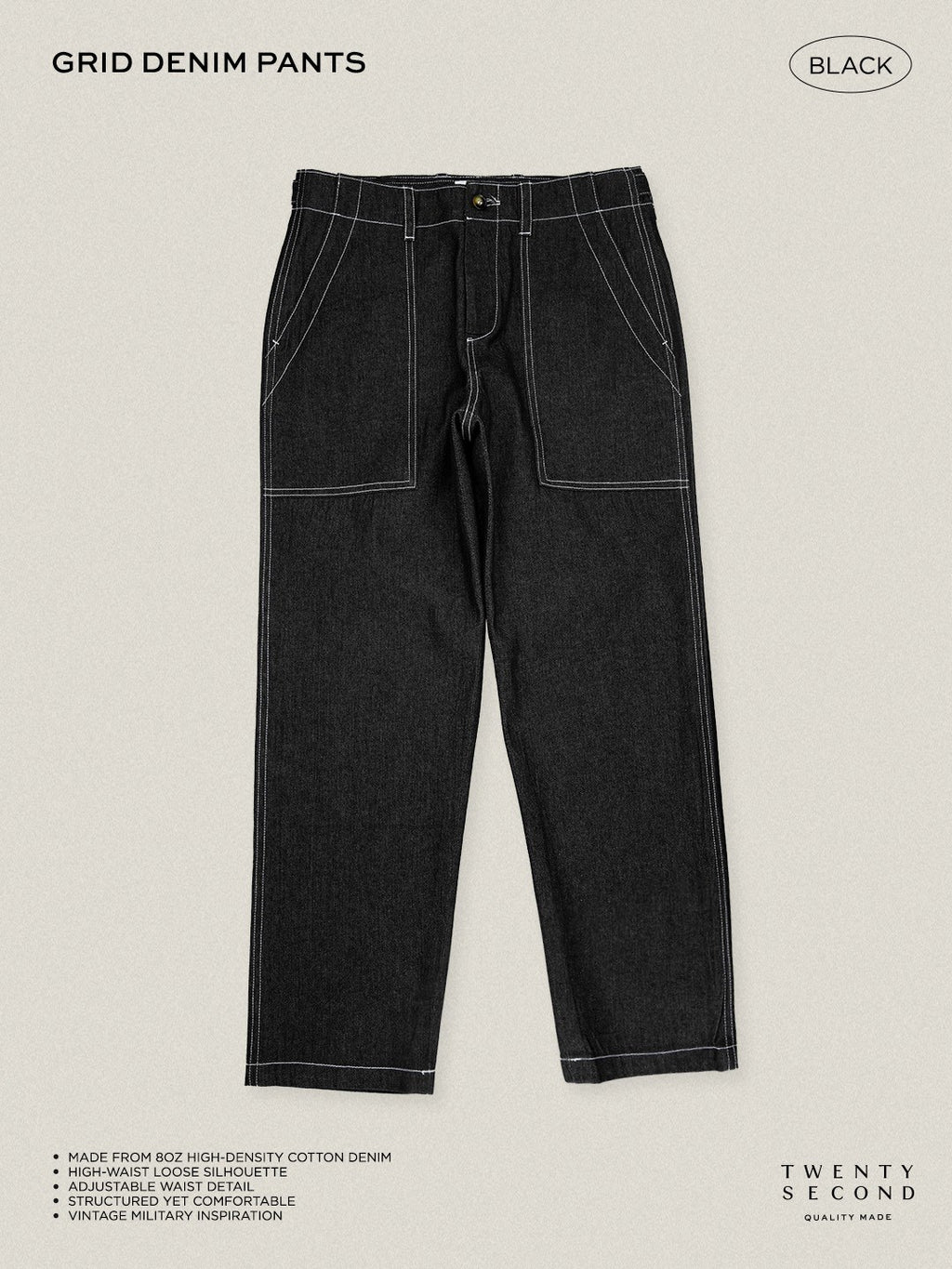 GRID DENIM PANTS - BLACK