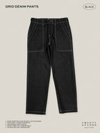 GRID DENIM PANTS - BLACK