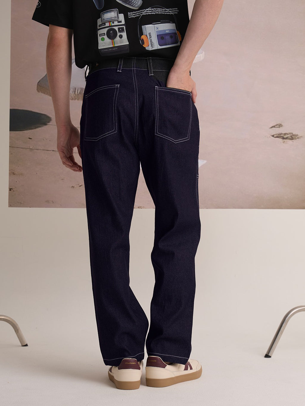 GRID DENIM PANTS - NAVY