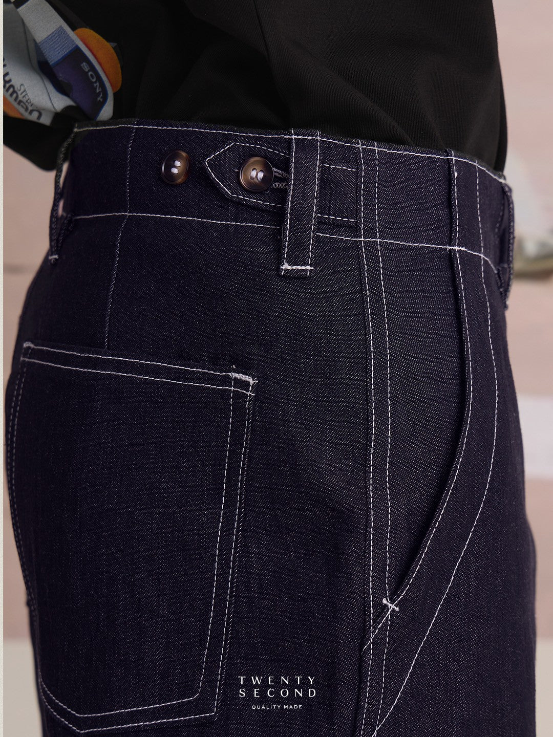 GRID DENIM PANTS - NAVY