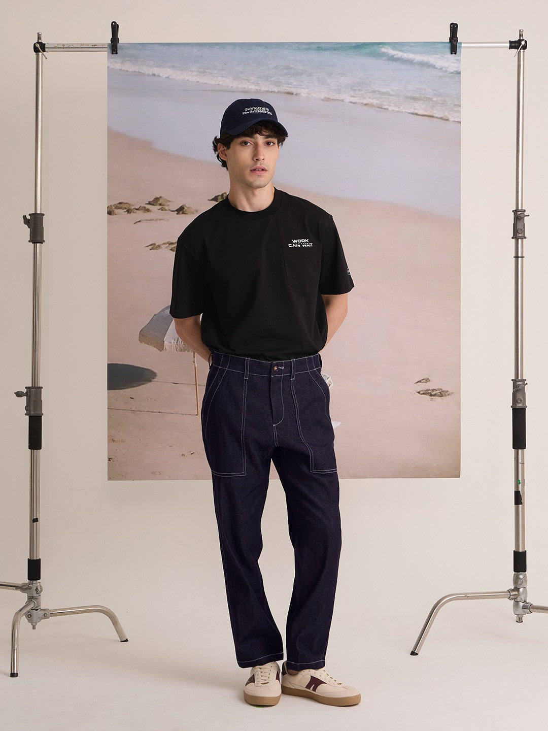 GRID DENIM PANTS - NAVY