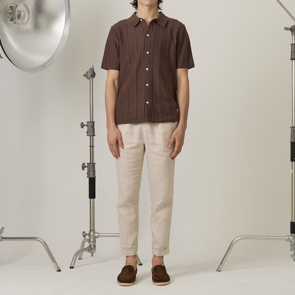 TATE SHORT SLEEVES KNIT SHIRT - BROWN