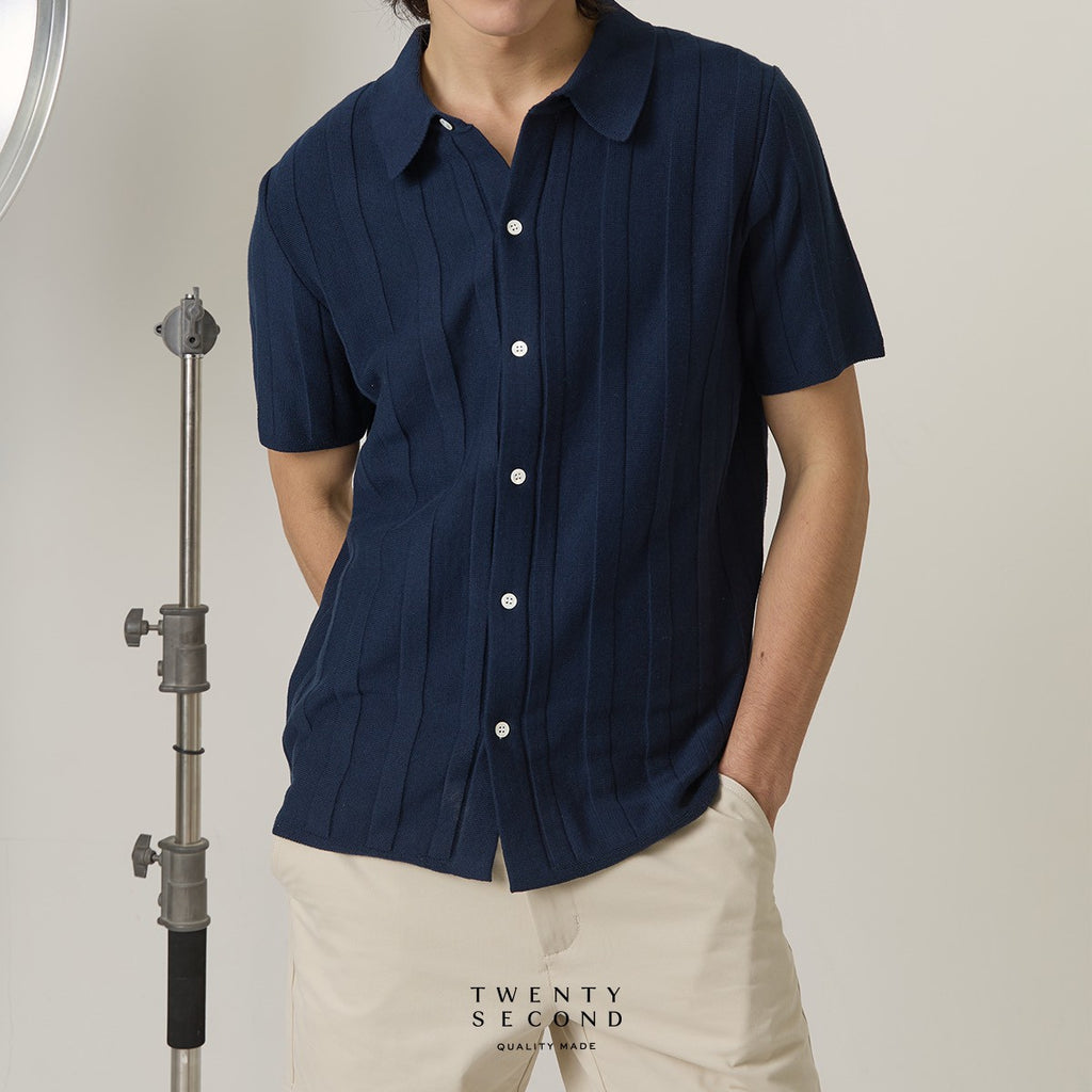 TATE SHORT SLEEVES KNIT SHIRT - NAVY