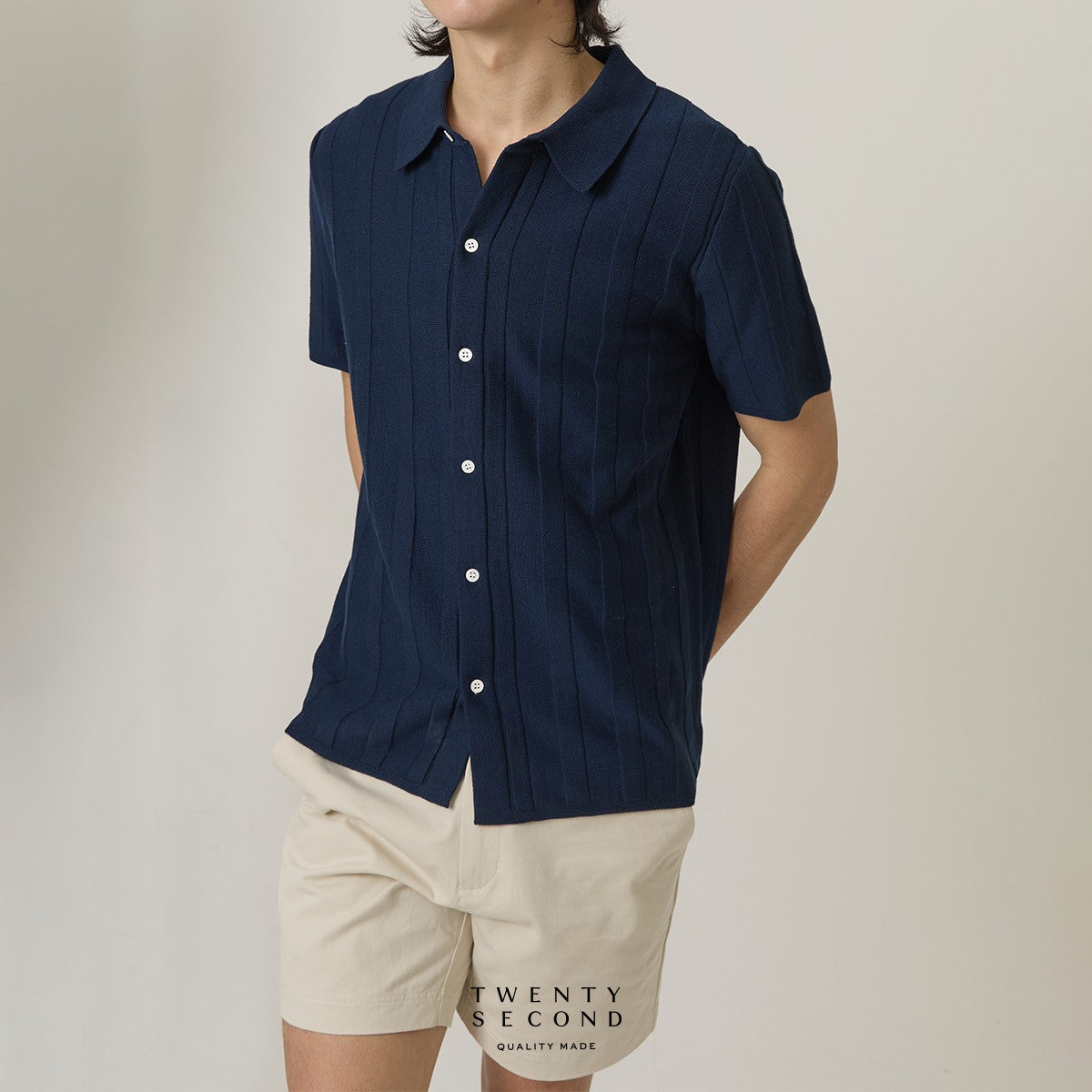 TATE SHORT SLEEVES KNIT SHIRT - NAVY