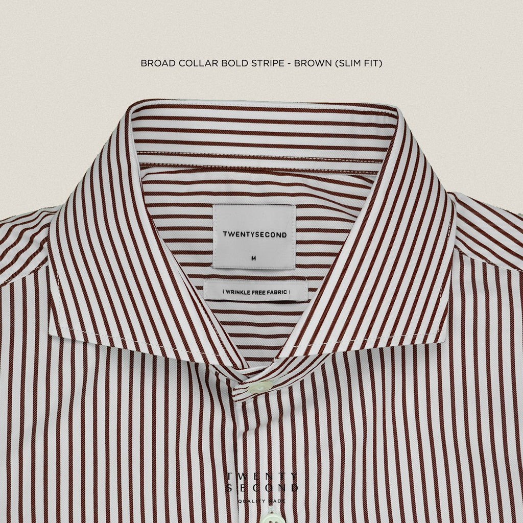 WRINKLE FREE  SHIRT - STRIPE BROWN (Slim Fit)