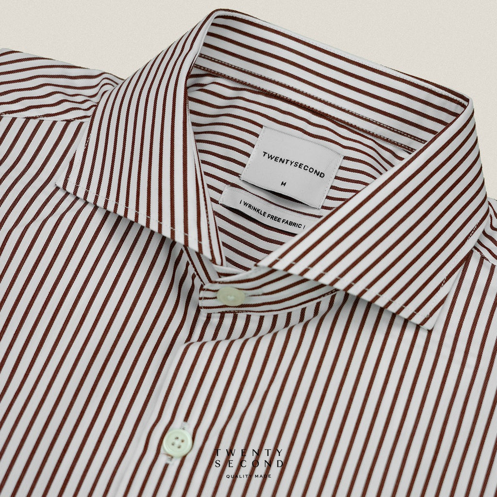WRINKLE FREE  SHIRT - STRIPE BROWN (Slim Fit)