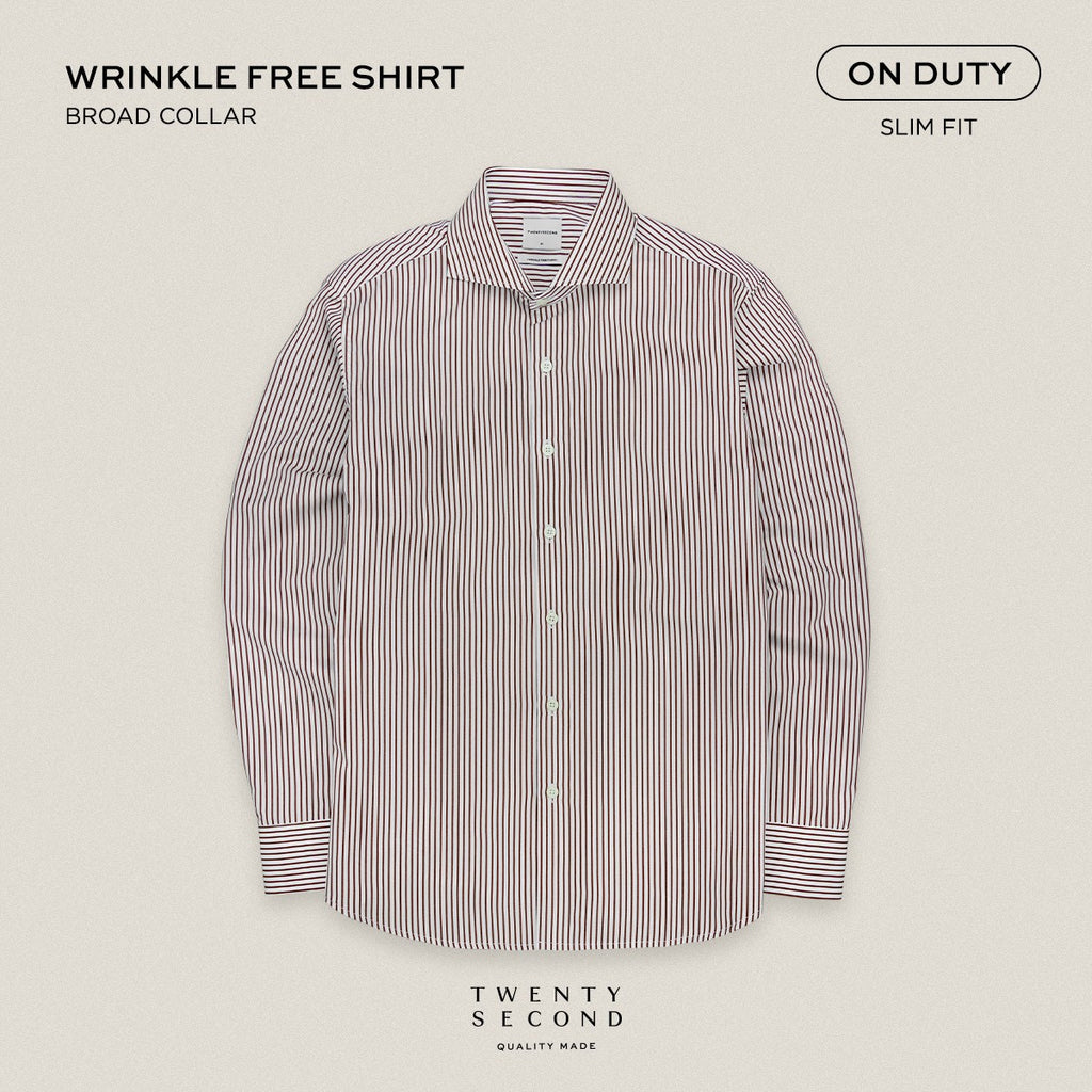 WRINKLE FREE  SHIRT - STRIPE BROWN (Slim Fit)