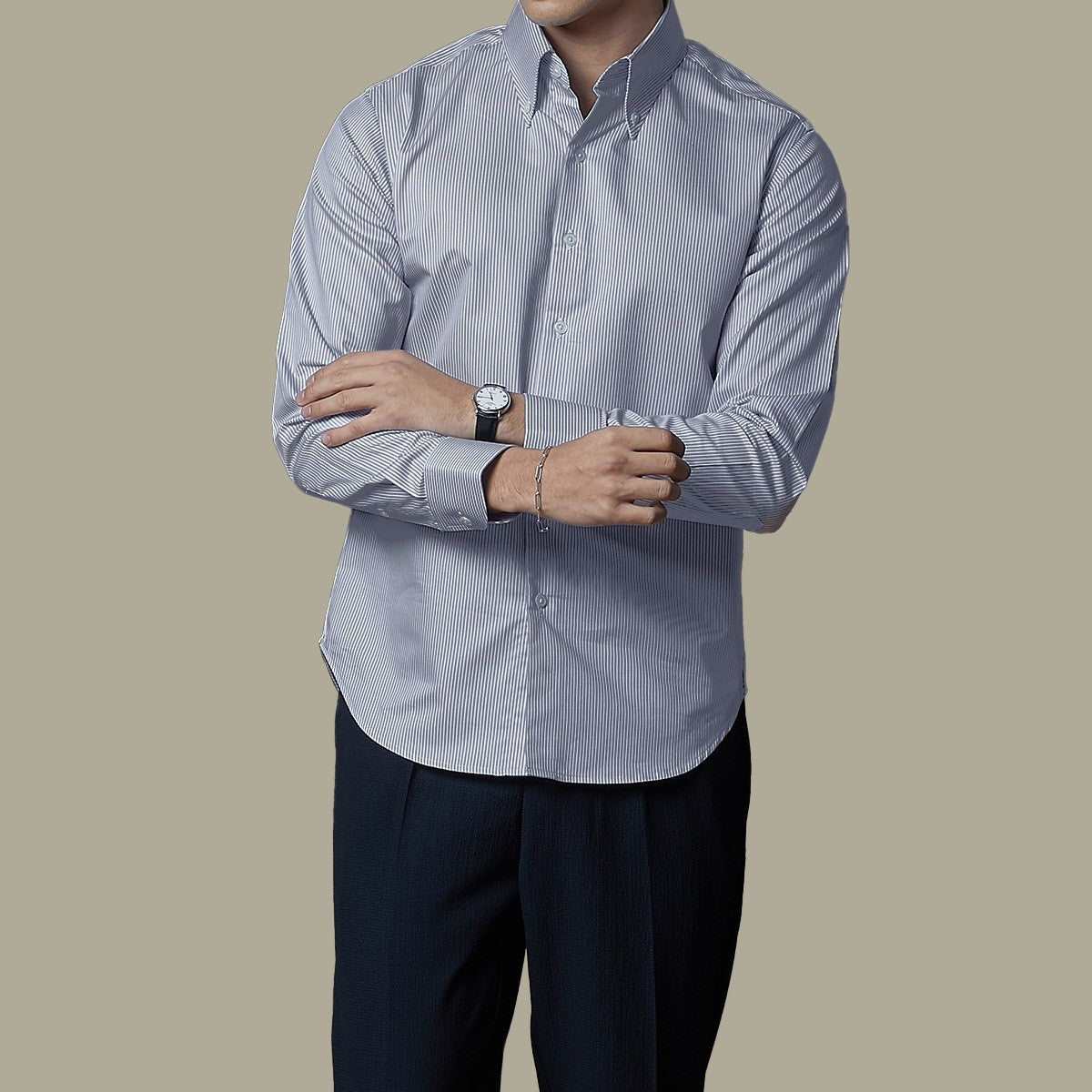 WRINKLE FREE BTD SHIRT - DARK BLUE STRIPE (Slim Fit)