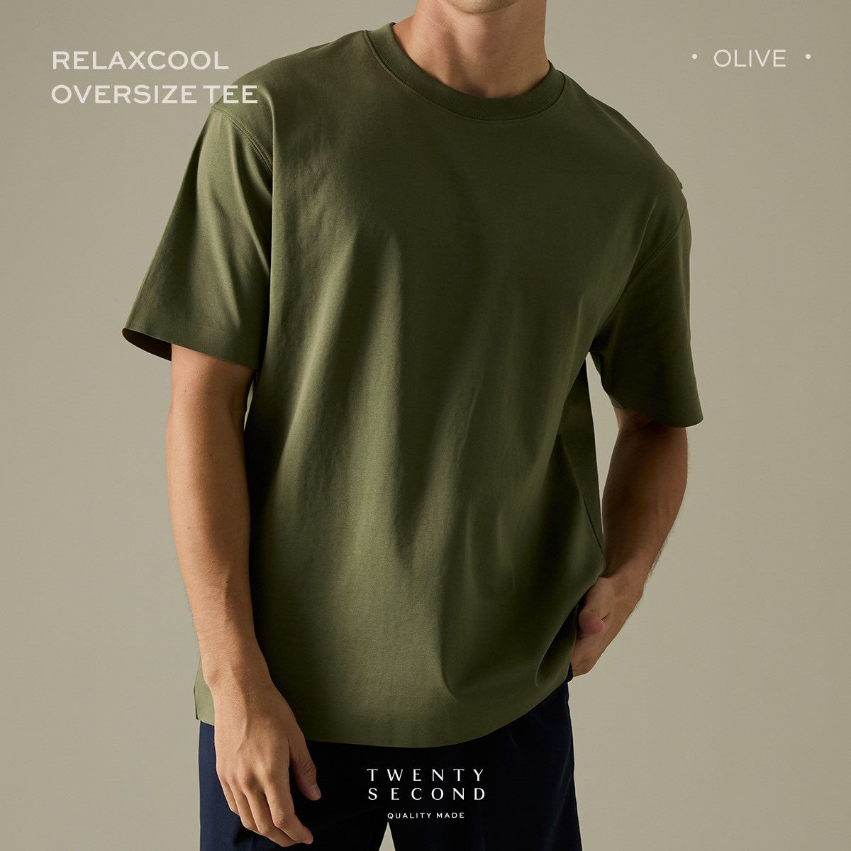RELAXCOOL SEAMLESS OVERSIZED TEE - OLIVE