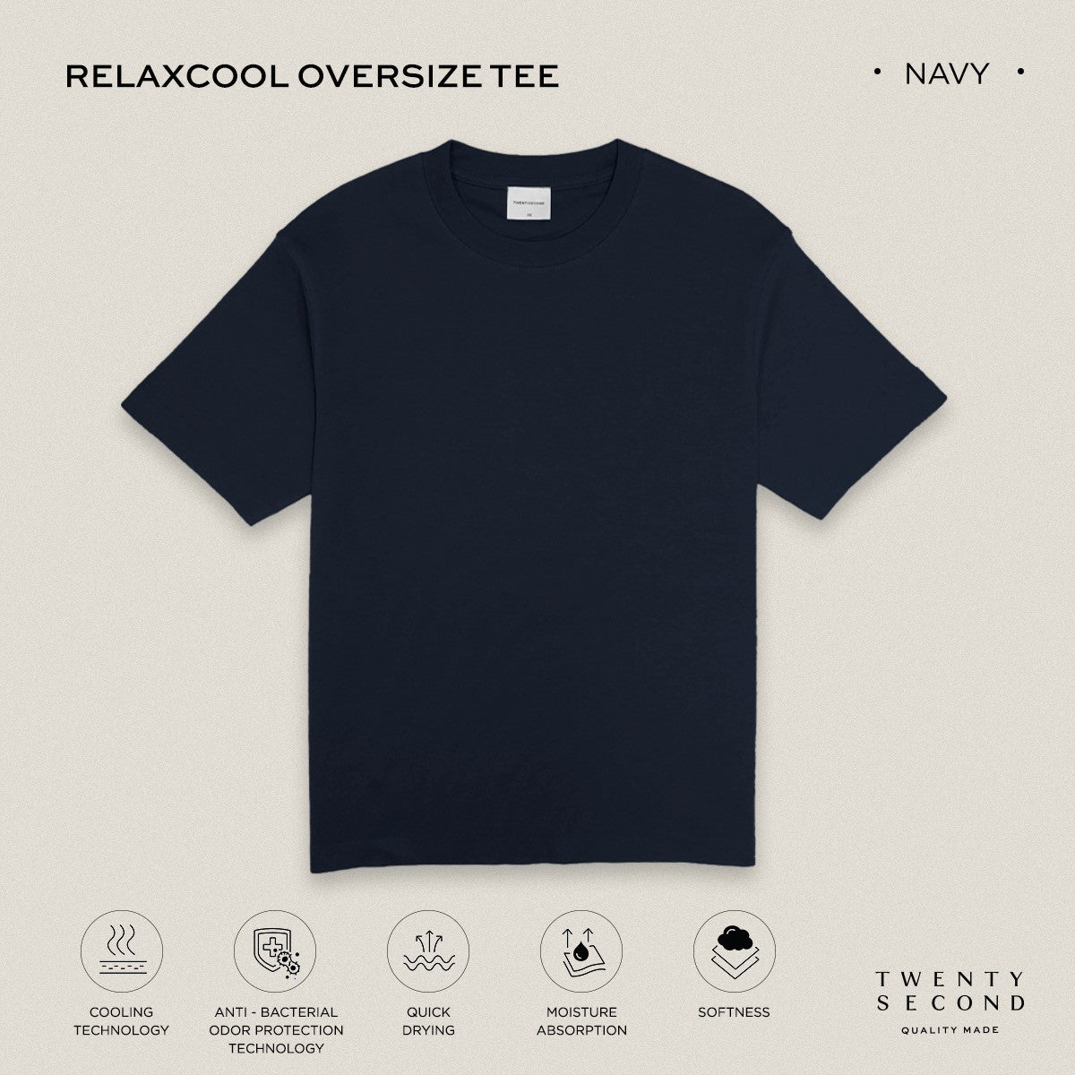 RELAXCOOL SEAMLESS OVERSIZED TEE - NAVY
