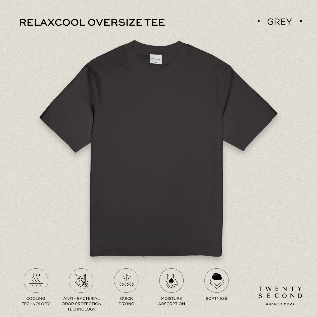 RELAXCOOL SEAMLESS OVERSIZED TEE - DARK GREY