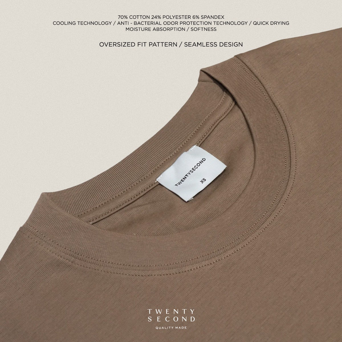 RELAXCOOL SEAMLESS OVERSIZED TEE - BROWN