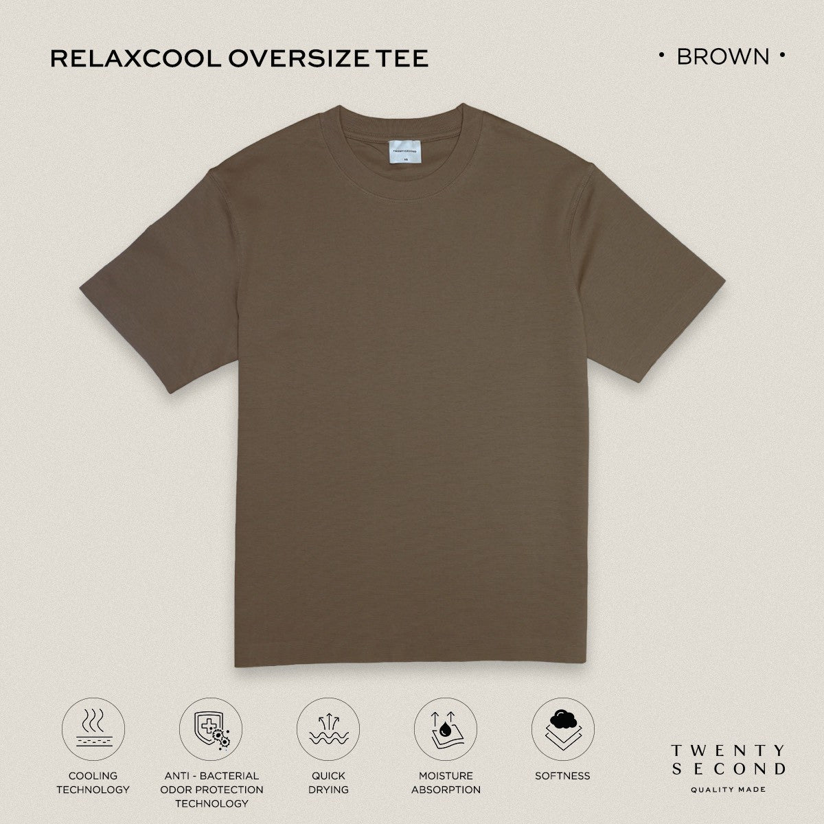 RELAXCOOL SEAMLESS OVERSIZED TEE - BROWN