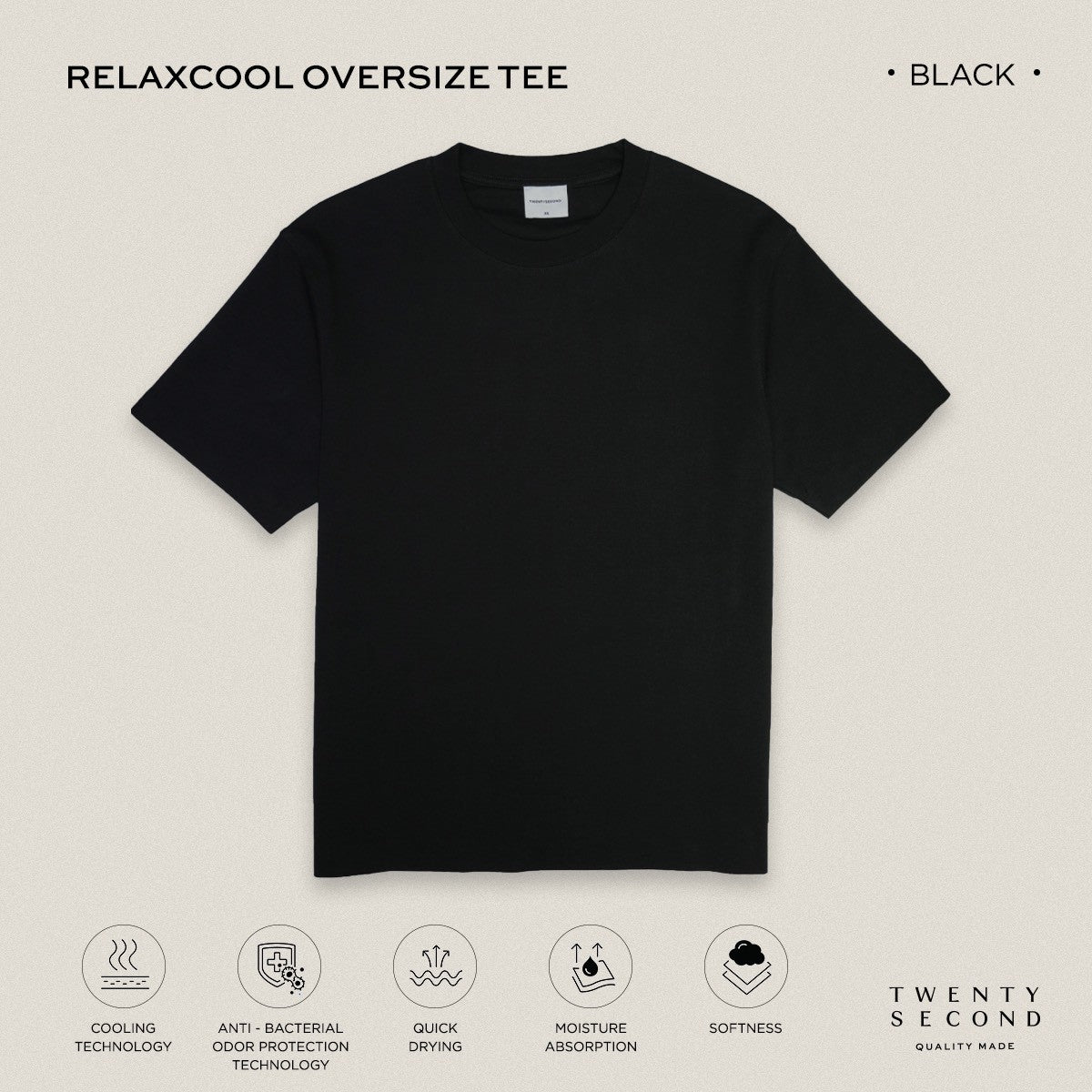 RELAXCOOL SEAMLESS OVERSIZED TEE - BLACK