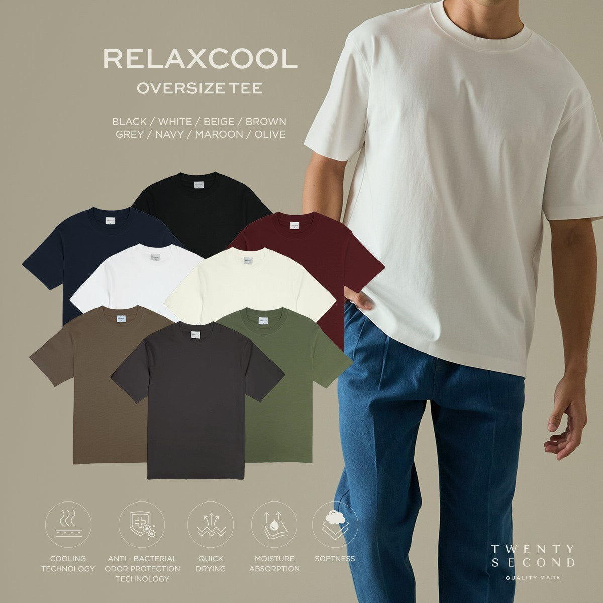RELAXCOOL SEAMLESS OVERSIZED TEE - DARK GREY