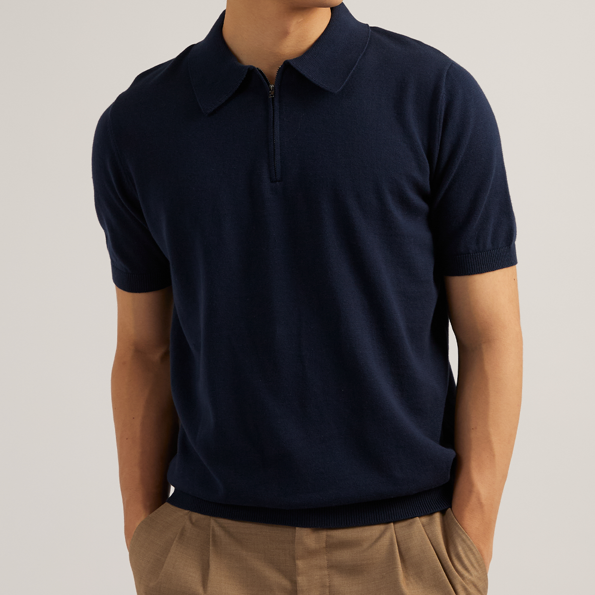 MASON ZIP KNIT POLO - NAVY
