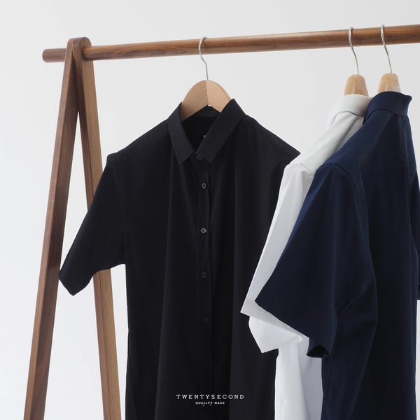 PLAIN SHORT SLEEVES SHIRT - BLACK