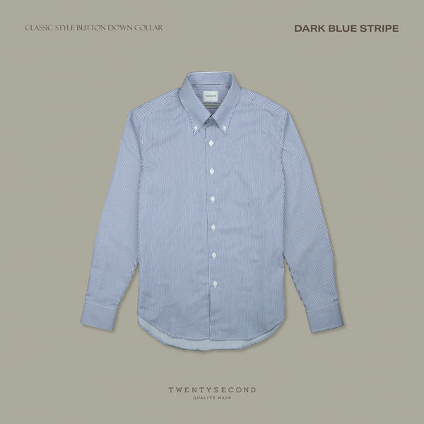 WRINKLE FREE BTD SHIRT - DARK BLUE STRIPE (Slim Fit)