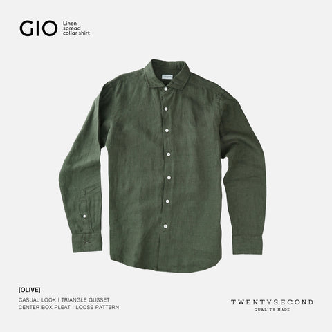 GIO LINEN SPREAD COLLAR SHIRT - OLIVE