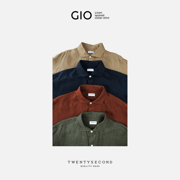 GIO LINEN SPREAD COLLAR SHIRT - NAVY