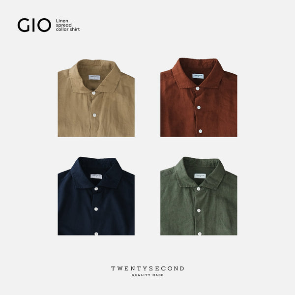 GIO LINEN SPREAD COLLAR SHIRT - NAVY