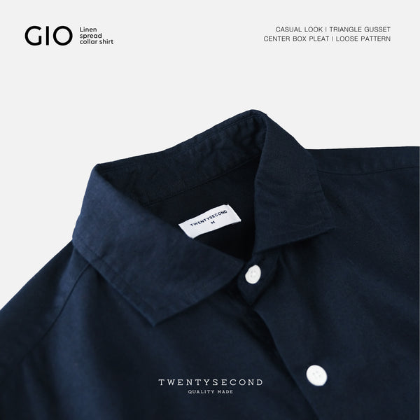 GIO LINEN SPREAD COLLAR SHIRT - NAVY