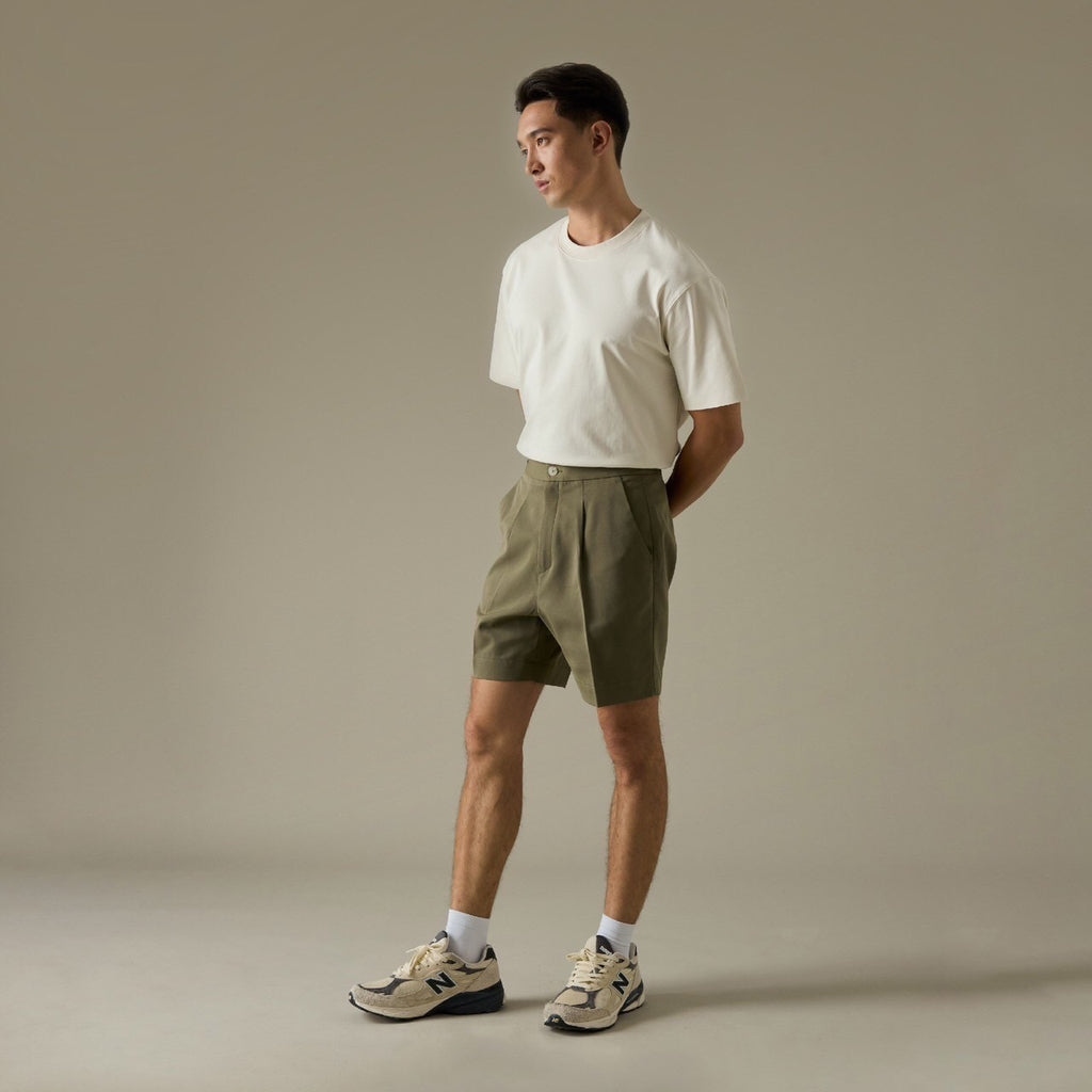 JOSH SINGLE PLEAT SHORTS - OLIVE