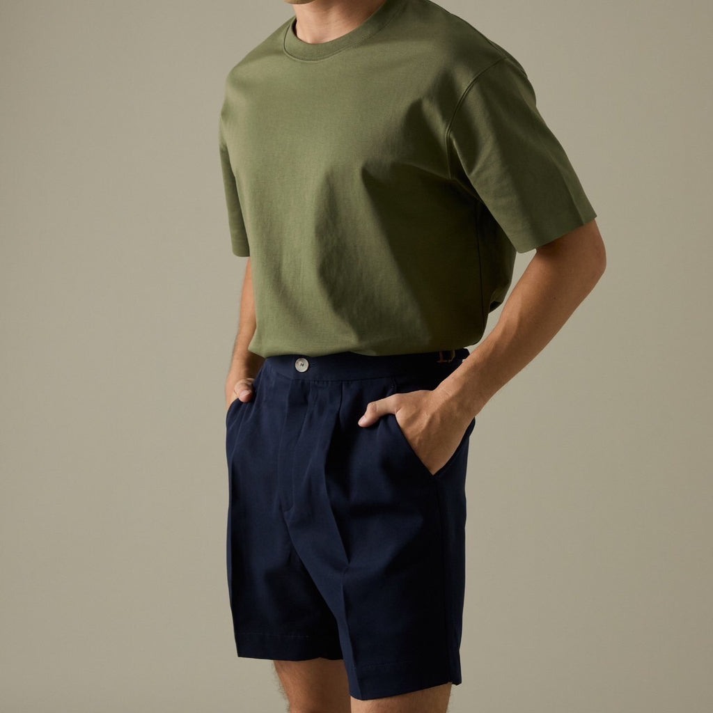 JOSH SINGLE PLEAT SHORTS - NAVY