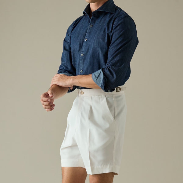 JOSH SINGLE PLEAT SHORTS - WHITE