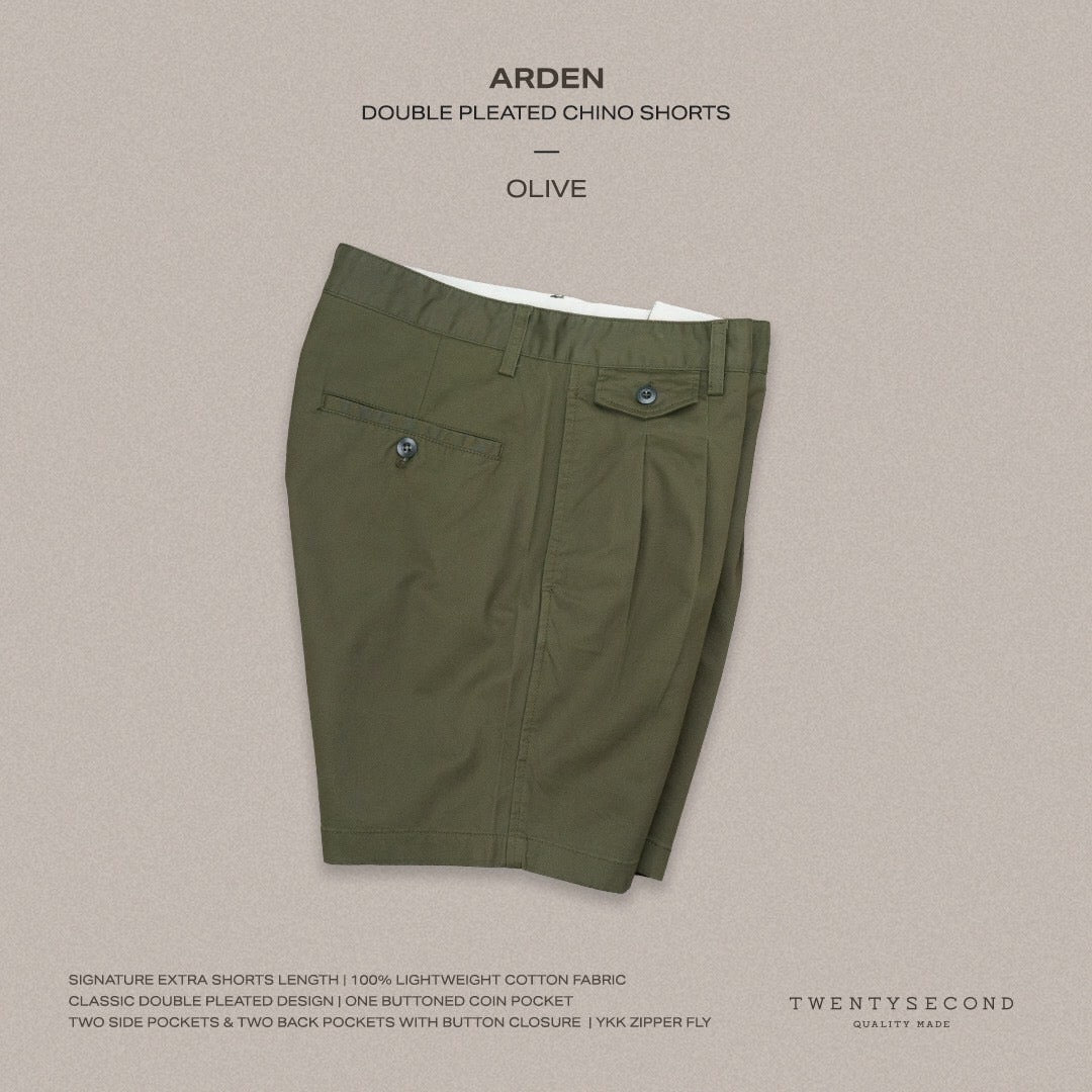 ARDEN PLEATED SHORTS - OLIVE