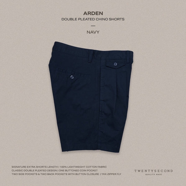 ARDEN PLEATED SHORTS - NAVY