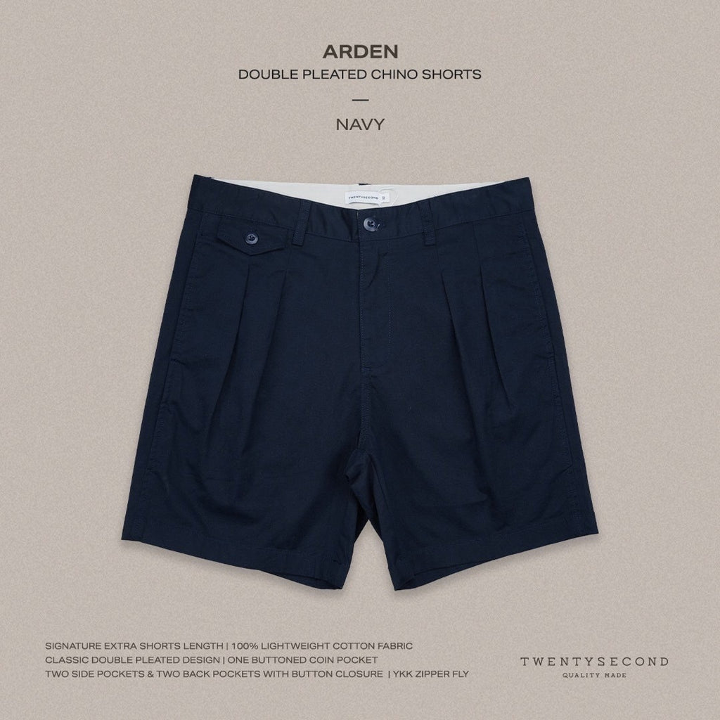 ARDEN PLEATED SHORTS - NAVY
