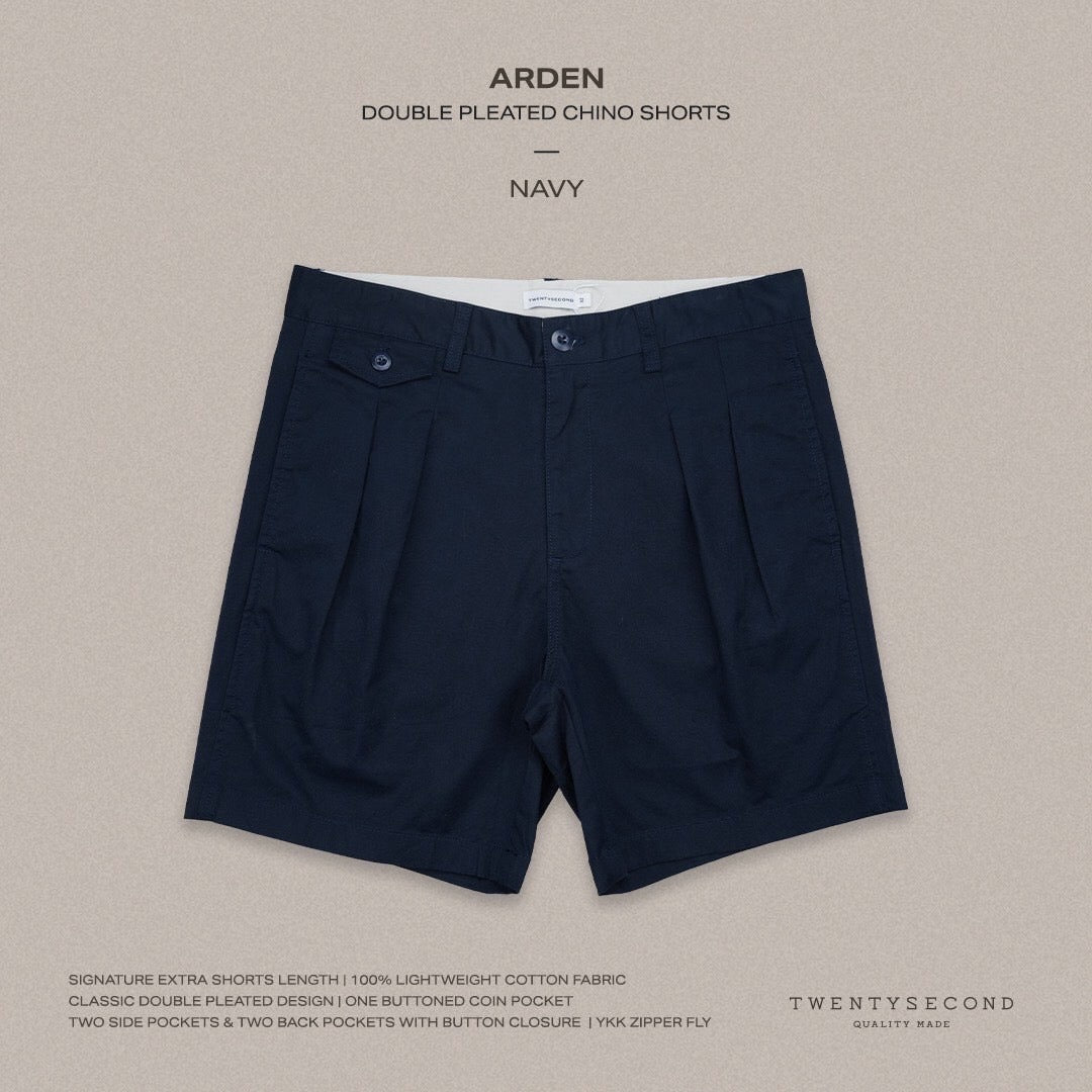 ARDEN PLEATED SHORTS - NAVY
