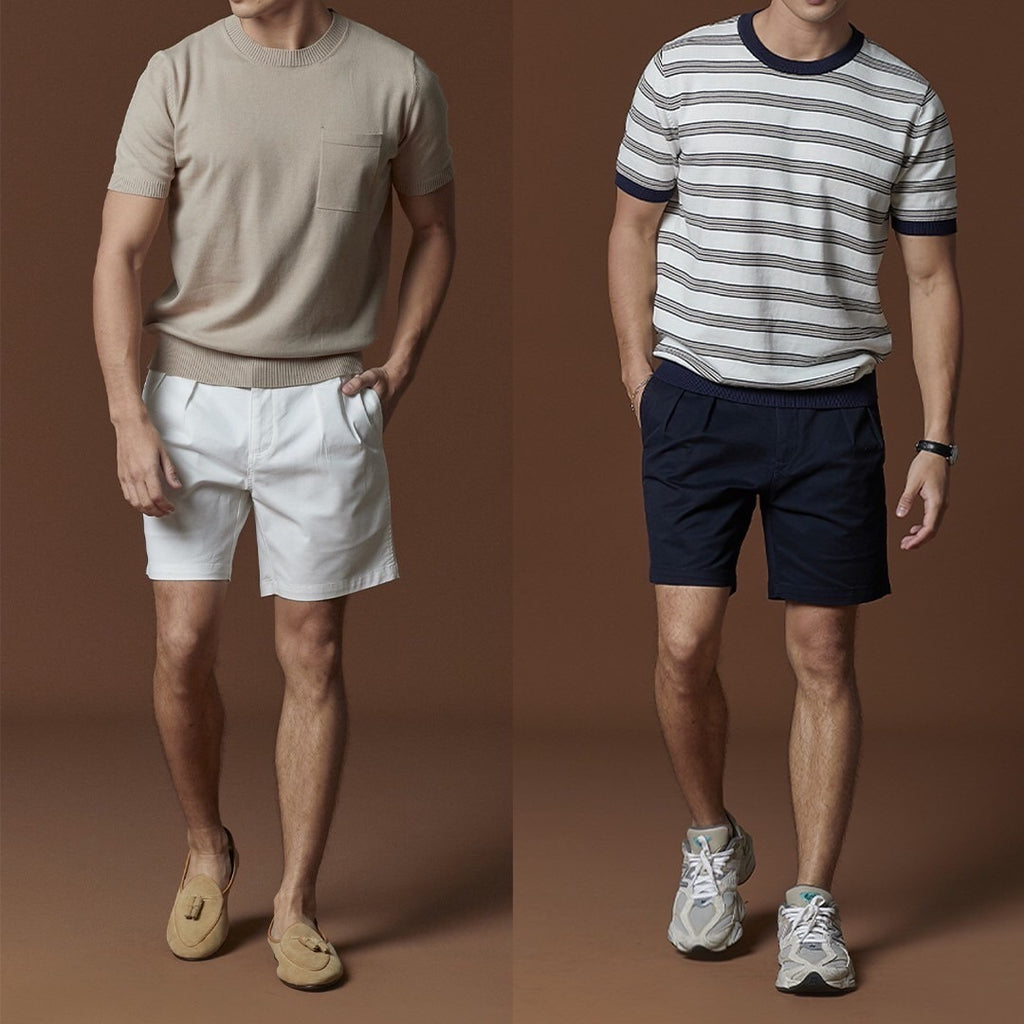 ARDEN PLEATED SHORTS - NAVY