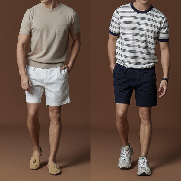 ARDEN PLEATED SHORTS - NAVY