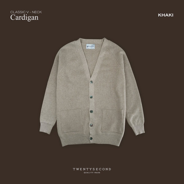 V-NECK CARDIGAN - KHAKI