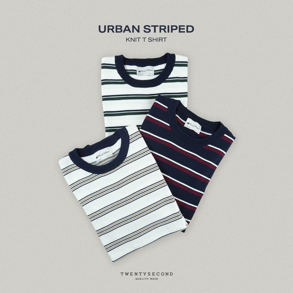 URBAN STRIPED KNIT TEE - BROWN