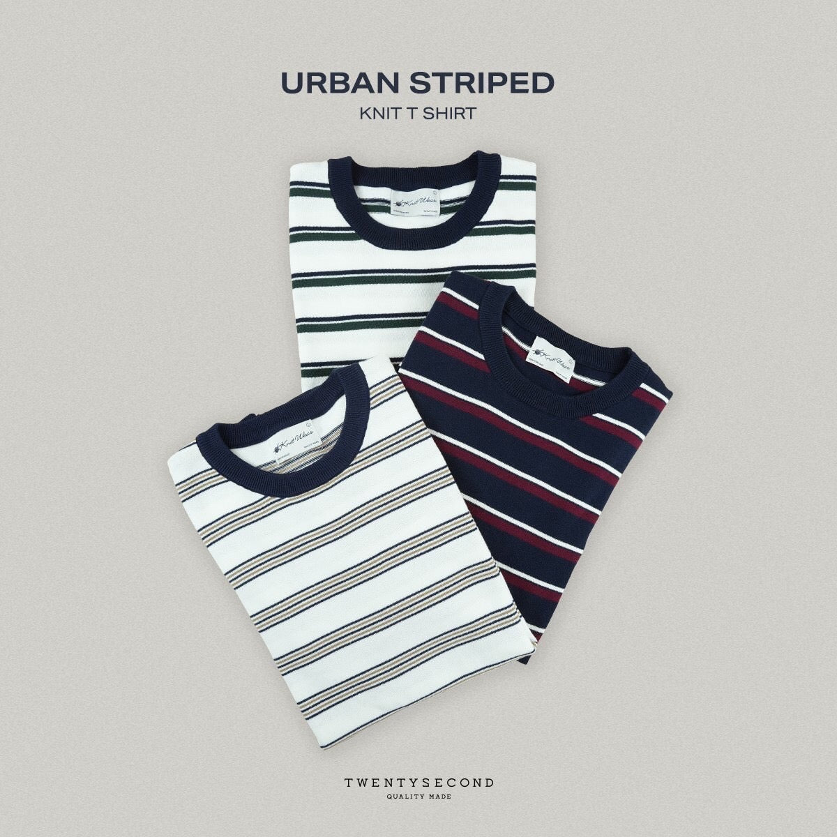 URBAN STRIPED KNIT TEE - BROWN